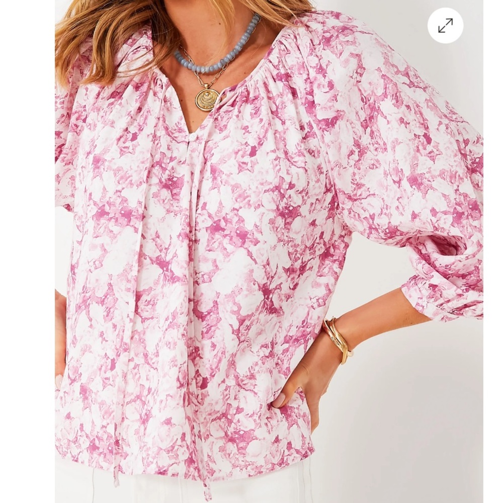 Tuckernuck Pink Marble Print Peasant Blouse